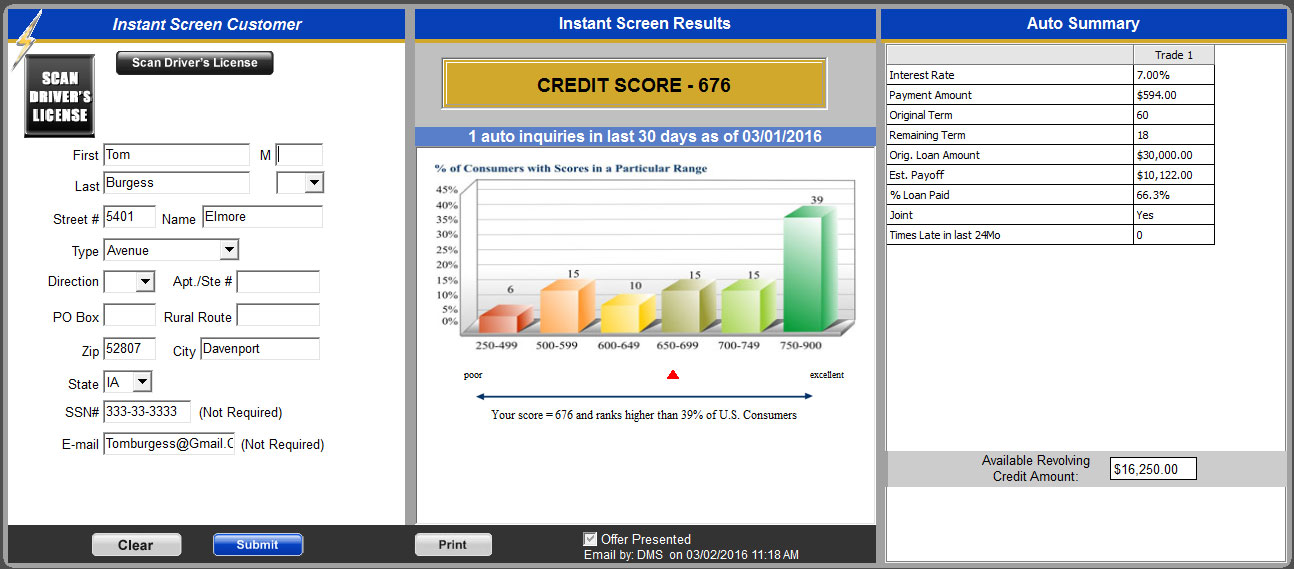 Instant screen results